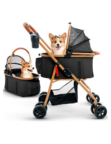 Carrito para Mascotas Krypton Pro Negro 2-en-1 Plegable 15 kg