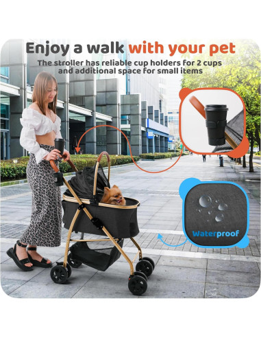 Carrito para Mascotas Krypton Pro Negro 2-en-1 Plegable 15 kg