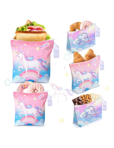 5 Bolsas Reutilizables de Snacks Unicornio Willinglong 19x20 cm