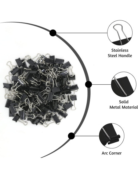 Paquete de 120 Mini Clips de Carpeta Negros 15mm OWLKELA Paquete de 120 Mini Clips de Carpeta Negros 15mm OWLKELA