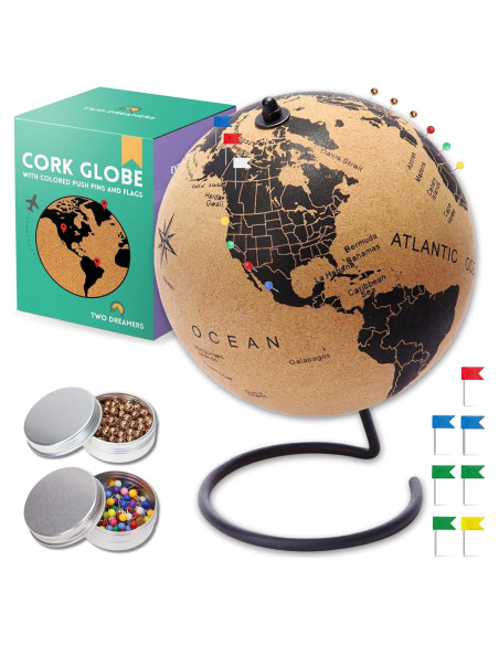 Mini Globo de Corcho 19.05 cm TWO DREAMERS con Mapa Mundial y Pines Mini Globo de Corcho 19.05 cm TWO DREAMERS con Mapa Mundial y Pines