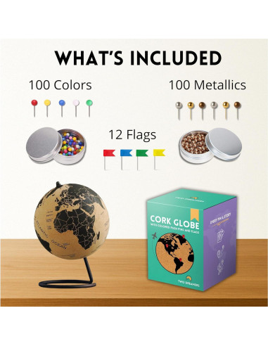 Mini Globo de Corcho 19.05 cm TWO DREAMERS con Mapa Mundial y Pines