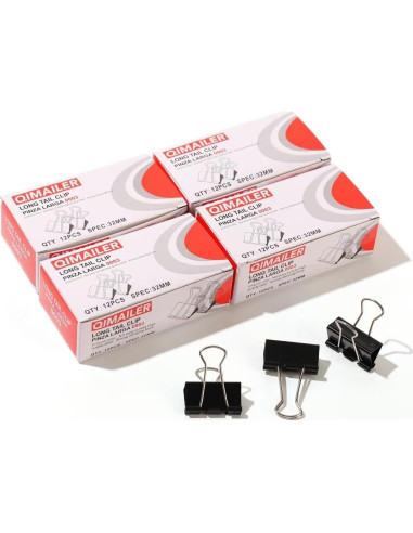 Clips de Carpeta Medianos Qimailer 48 Pcs 32mm Negro