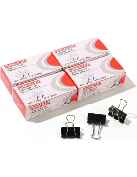 Clips de Carpeta Medianos Qimailer 48 Pcs 32mm Negro Clips de Carpeta Medianos Qimailer 48 Pcs 32mm Negro