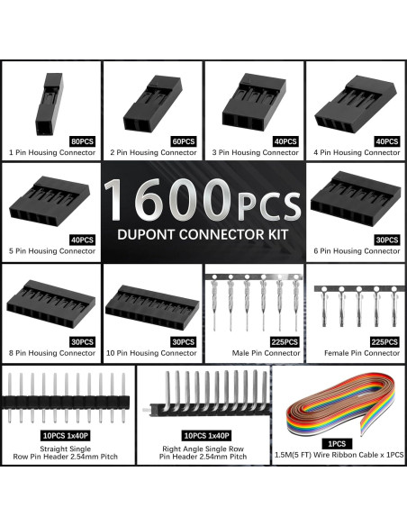 Kit de Crimpado QLOUNI con 1600 Conectores Dupont 2.54mm Kit de Crimpado QLOUNI con 1600 Conectores Dupont 2.54mm