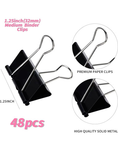 Clips de Carpeta Medianos Qimailer 48 Pcs 32mm Negro