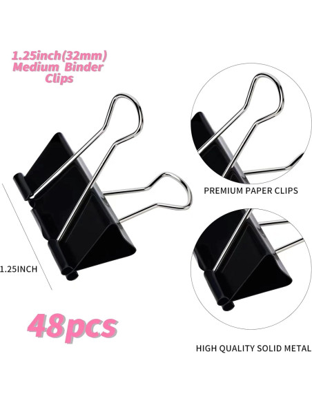 Clips de Carpeta Medianos Qimailer 48 Pcs 32mm Negro Clips de Carpeta Medianos Qimailer 48 Pcs 32mm Negro