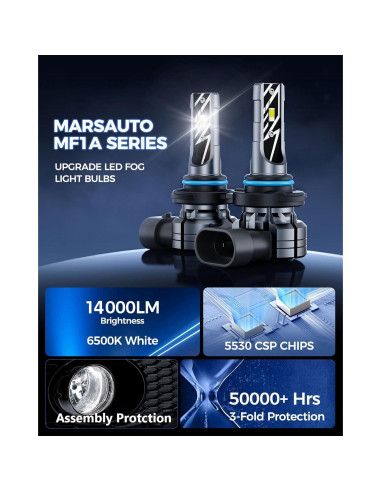 Bombillas LED de Niebla Marsauto 9006 26W 6500K Paquete de 2