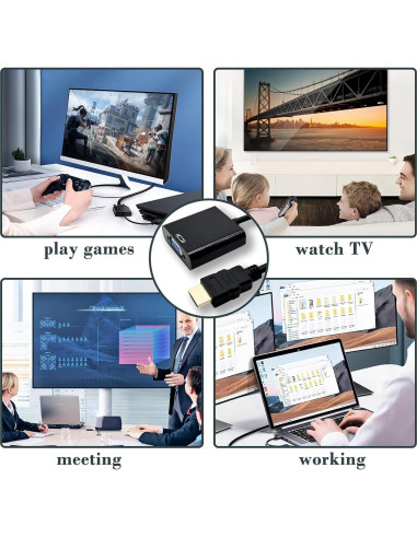 Adaptador HDMI a VGA Meliya 20cm 1080P para PC y Proyector