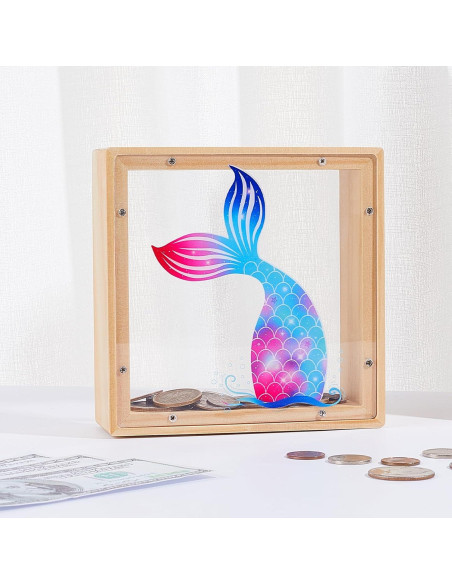 Hucha de Madera para Niños Sirena con Stickers DIY 15x15 cm Hucha de Madera para Niños Sirena con Stickers DIY 15x15 cm