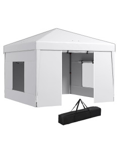 Carpa Plegable Qiokoith 3x3m Blanca con Paredes Laterales