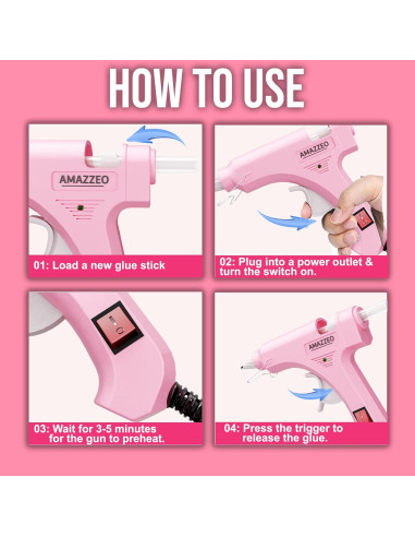 Pistola de Pegamento Caliente Amazzeo Mini 20W Rosa + 40 Barritas