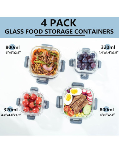 Contenedores de Almacenamiento de Comida de Vidrio ROSOS - 8 Piezas a Prueba de Fugas