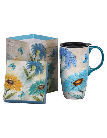 Taza de Cerámica Topadorn Floral 17oz con Tapa y Asa Taza de Cerámica Topadorn Floral 17oz con Tapa y Asa
