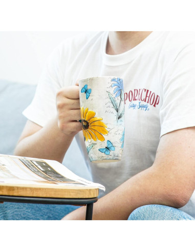 Taza de Cerámica Topadorn Floral 17oz con Tapa y Asa