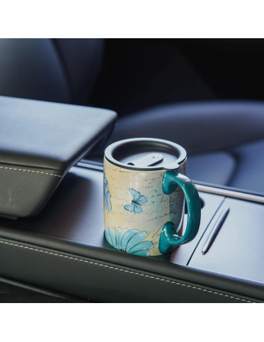 Taza de Cerámica Topadorn Floral 17oz con Tapa y Asa