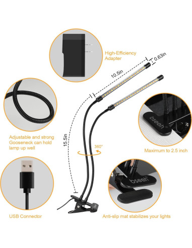Luz de Crecimiento LED Bseah 10W Espectro Completo 2 Tubos