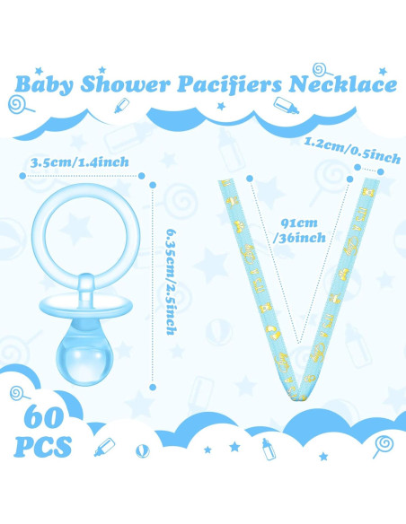 Collares de Chupetes Baby Shower Junkin 60 Piezas Azul Dorado Collares de Chupetes Baby Shower Junkin 60 Piezas Azul Dorado