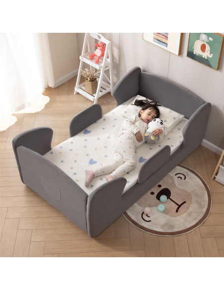 Cama Infantil Ventoecho Gris con Barandillas Desmontables Cama Infantil Ventoecho Gris con Barandillas Desmontables