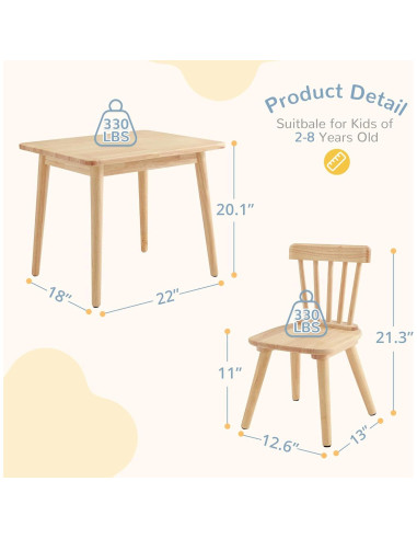 Conjunto Mesa y 2 Sillas Curipeer Windsor Madera Natural