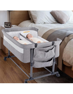Cuna Gemelar MTWML Ajustable 0-6 Meses Gris Oscuro 2