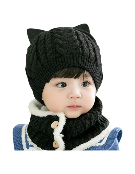 Gorro de invierno para bebés con orejas de oso y bufanda Gorro de invierno para bebés con orejas de oso y bufanda
