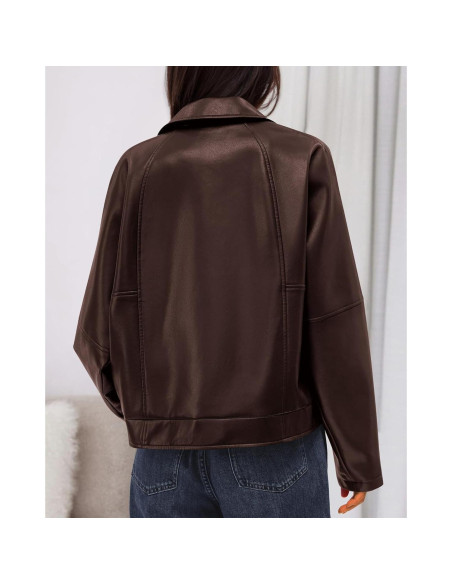 Chaqueta de Cuero Sintético BTFBM Mujeres Oversized Café Oscuro Chaqueta de Cuero Sintético BTFBM Mujeres Oversized Café Oscuro
