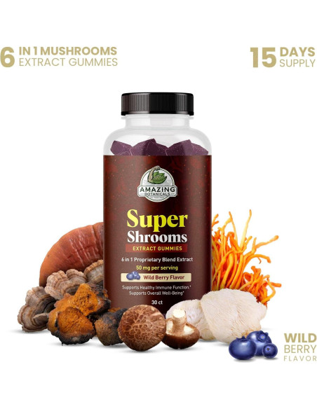 Suplemento de Hongos Orgánicos 6 en 1 Amazing Botanicals - 30 Gummy Suplemento de Hongos Orgánicos 6 en 1 Amazing Botanicals - 30 Gummy