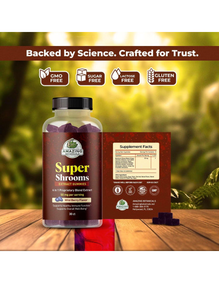 Suplemento de Hongos Orgánicos 6 en 1 Amazing Botanicals - 30 Gummy Suplemento de Hongos Orgánicos 6 en 1 Amazing Botanicals - 30 Gummy