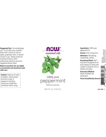Aceite Esencial de Menta Now Foods 118 ml - 100% Puro Aceite Esencial de Menta Now Foods 118 ml - 100% Puro