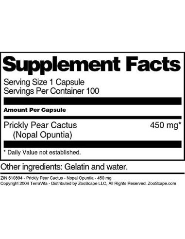 Nopal Pera Espinosa TerraVita 450 mg 100 Cápsulas