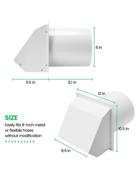 Ventilación de Pared con Capucha 20.32 cm Zuomeng HY-003 Ventilación de Pared con Capucha 20.32 cm Zuomeng HY-003