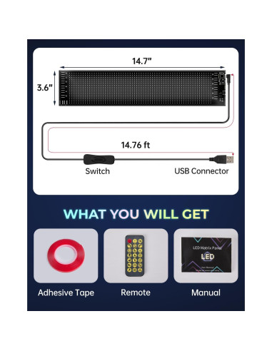Cartel LED Programable Pak 3.6" x 14.7" Flexible con Control Remoto
