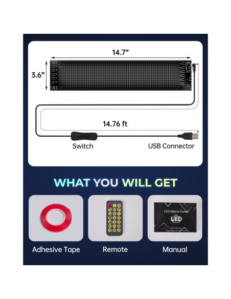 Cartel LED Programable Pak 3.6" x 14.7" Flexible con Control Remoto Cartel LED Programable Pak 3.6" x 14.7" Flexible con Control Remoto