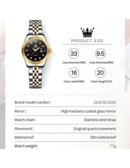 Reloj de Lujo OLEVS para Mujeres con Diamantes 33mm Negro Reloj de Lujo OLEVS para Mujeres con Diamantes 33mm Negro
