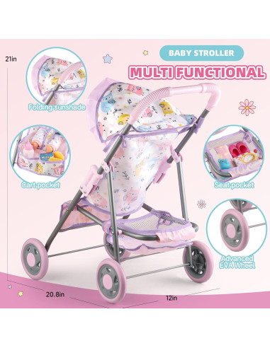 Juego de Carrito de Muñeca Plegable con Accesorios - 31.75 cm