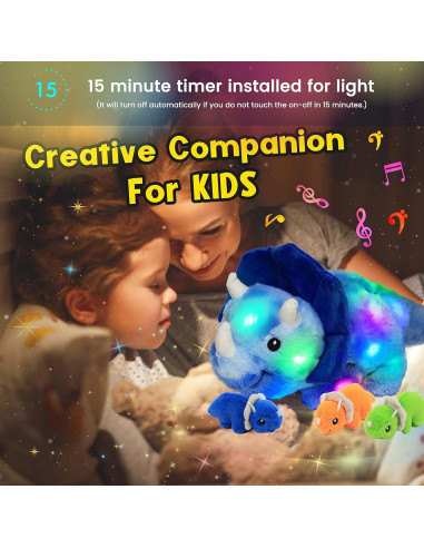 Juguete de Peluche Dinosaurio Triceratops Hopearl 38 cm LED Musical