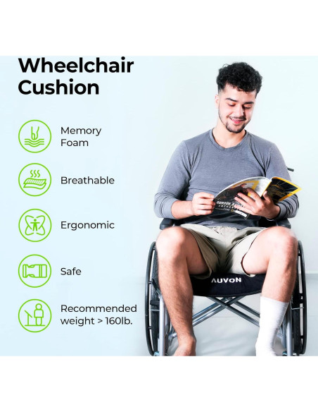 Cojín de Espuma Viscoelástica AUVON para Silla de Ruedas 45.72x40.64cm Cojín de Espuma Viscoelástica AUVON para Silla de Ruedas 45.72x40.64cm