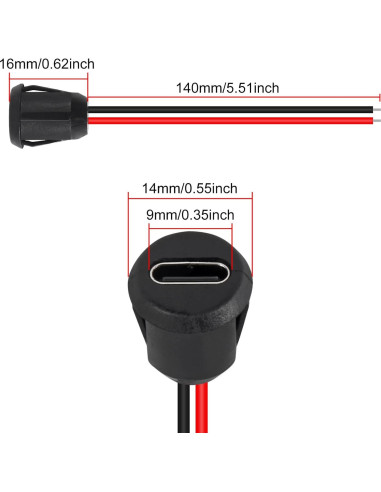10 Conectores USB-C Hembrados DWEII 3A 30V 24AWG Negro