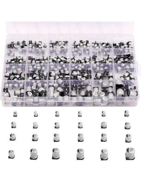 Kit de Capacitores Electrolíticos SMD Cermant 400 Pcs 1uF-1000uF Kit de Capacitores Electrolíticos SMD Cermant 400 Pcs 1uF-1000uF