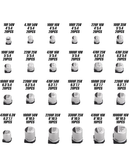 Kit de Capacitores Electrolíticos SMD Cermant 400 Pcs 1uF-1000uF Kit de Capacitores Electrolíticos SMD Cermant 400 Pcs 1uF-1000uF