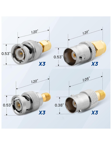 Kit de Adaptadores SMA a BNC Anina 12 Piezas 50 Ohm Coaxiales Kit de Adaptadores SMA a BNC Anina 12 Piezas 50 Ohm Coaxiales
