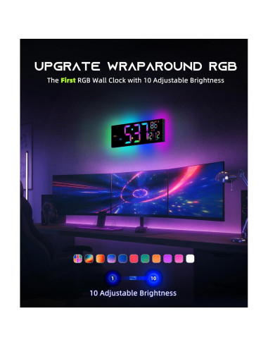 Reloj de Pared Digital EASYERA 16.5" RGB con Control Remoto