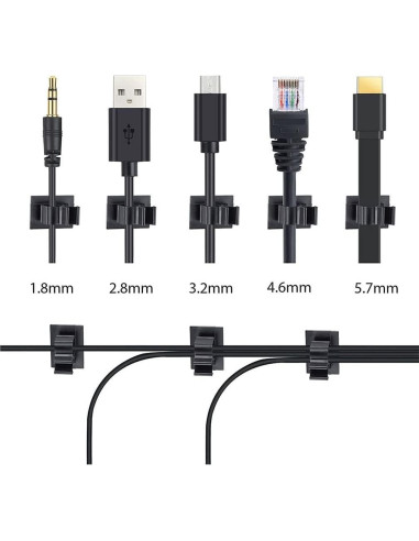 Viaky 30 Clips Negros Autoadhesivos para Gestión de Cables