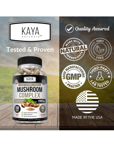 Kaya Naturals Suplemento de Hongos Premium 180 Cápsulas 1995mg