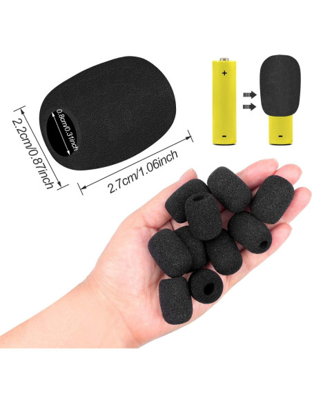 Phinus Filtros de Micrófono de Solapa - 10 Piezas Espuma Negra Phinus Filtros de Micrófono de Solapa - 10 Piezas Espuma Negra