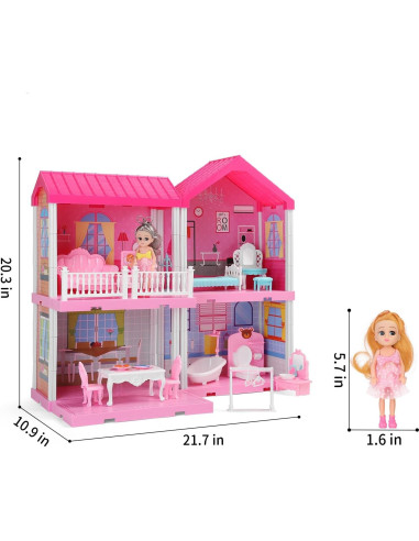 Casa de Muñecas JUKUDAHU 2 Pisos 4 Habitaciones 55.1 cm