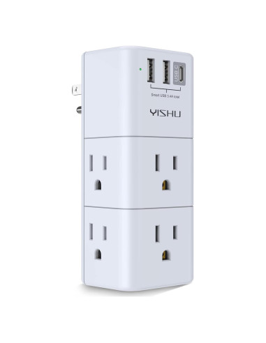 Extensor de Enchufe Múltiple YISHU 6 AC 3 USB Giratorio 90