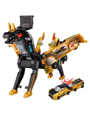 Coche Transformador Dinosaurio Dorado - Juguete Magnético 2 en 1