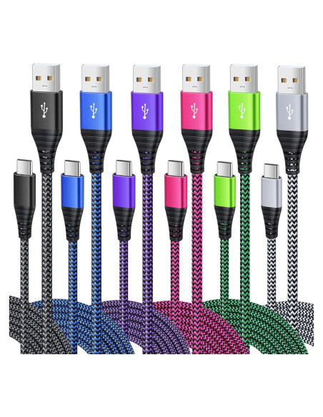 Cable de Carga USB Tipo C 6 Piezas 3 Metros Rápido Besgoods Cable de Carga USB Tipo C 6 Piezas 3 Metros Rápido Besgoods